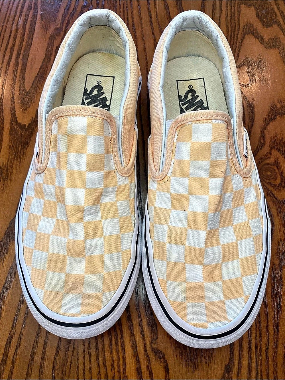 Vans Classic Slip-On Checkered Sneakers Light Orange & White Sz. US Men 5/Women